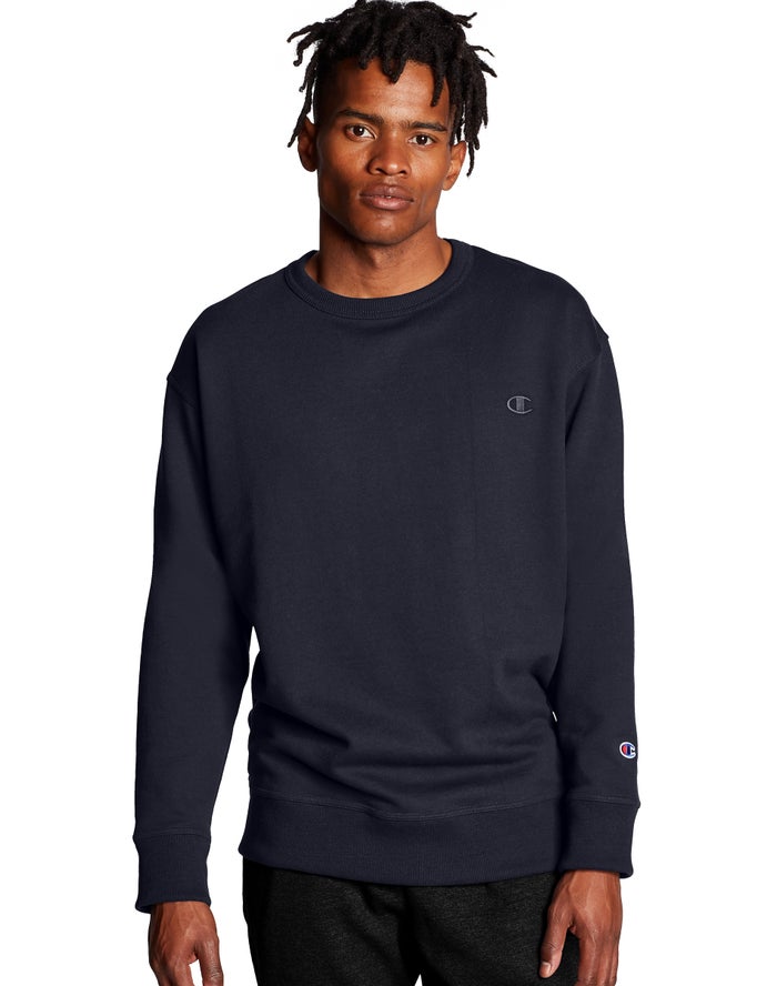 Champion Mens Sweatshirt NZ - Powerblend Fleece Crew C Logo Navy ( 8035-BXJTM )